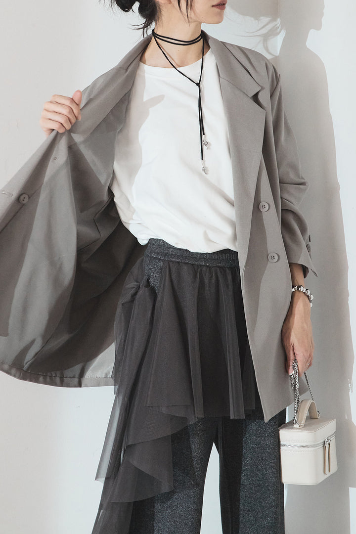 [SET]ルーズシルエットダブルテーラードジャケット+ストレッチロングTシャツ(2set)