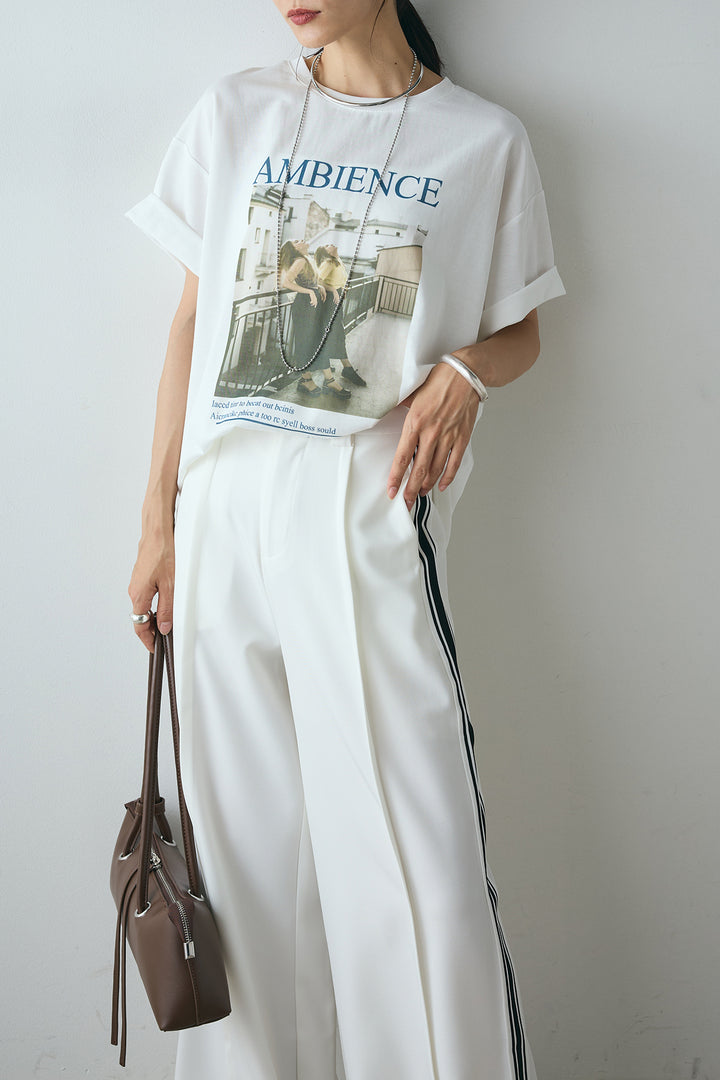 [SET]AMBIENCEフォトプリントTシャツ+サイドラインワイドスラックスパンツ(2set)