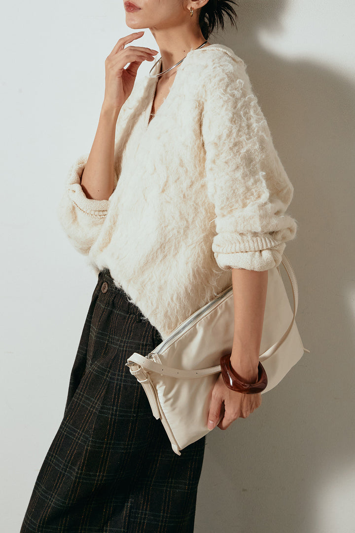 [SET]襟付きシャギーニットポロトップス+タータンチェック柄タックパンツ(2set)