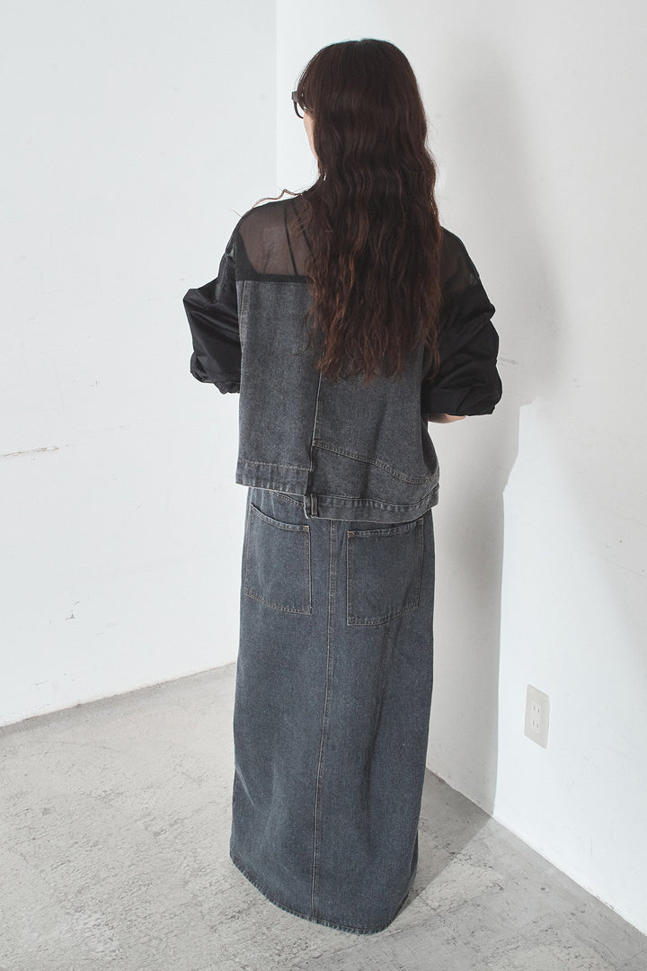 [SET]デニムコンビネーションブルゾン+フロントジップデニムスカート(2set)