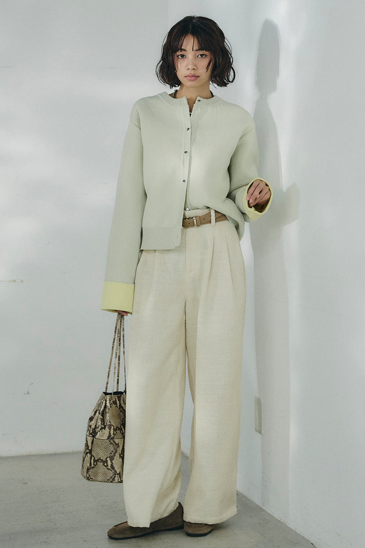 [SET]リバーシブル配色ニットカーディガン+デニムライクヘリンボーンタックパンツ(2set)