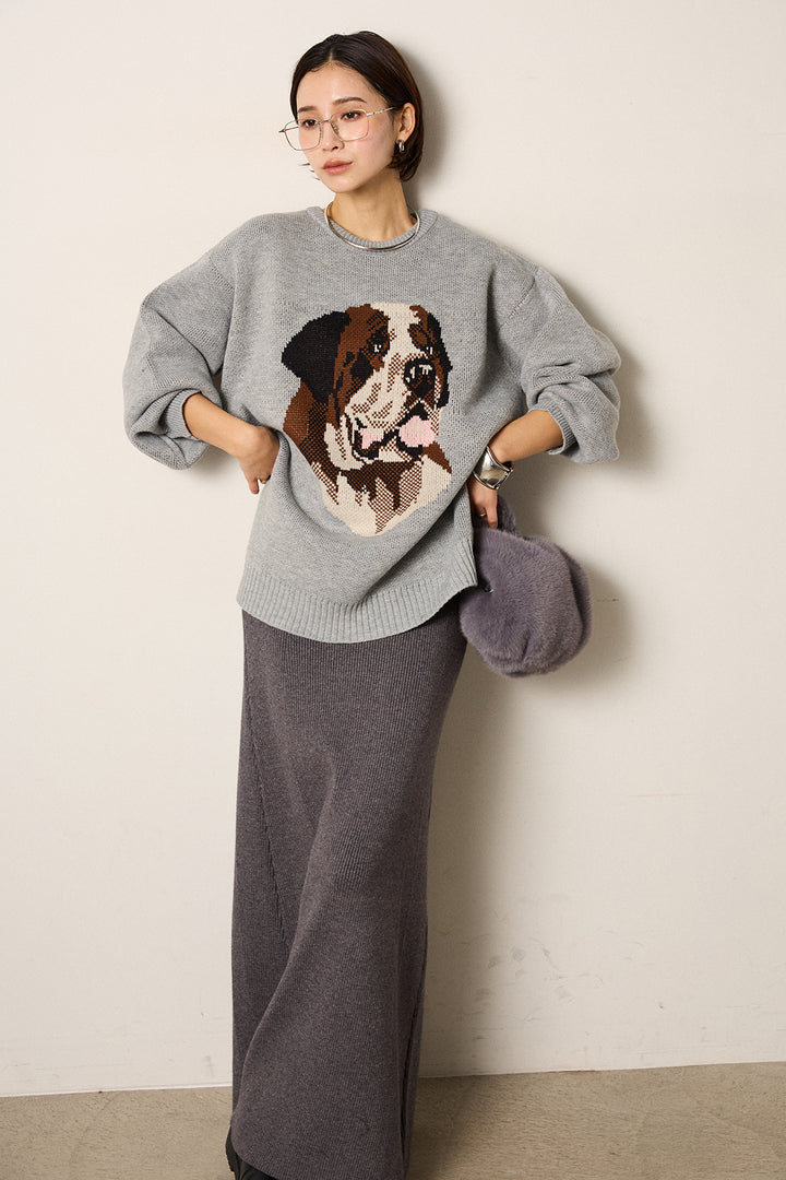 [SET]アニマルジャガード柄ニットトップス+リブナローニットスカート(2set)