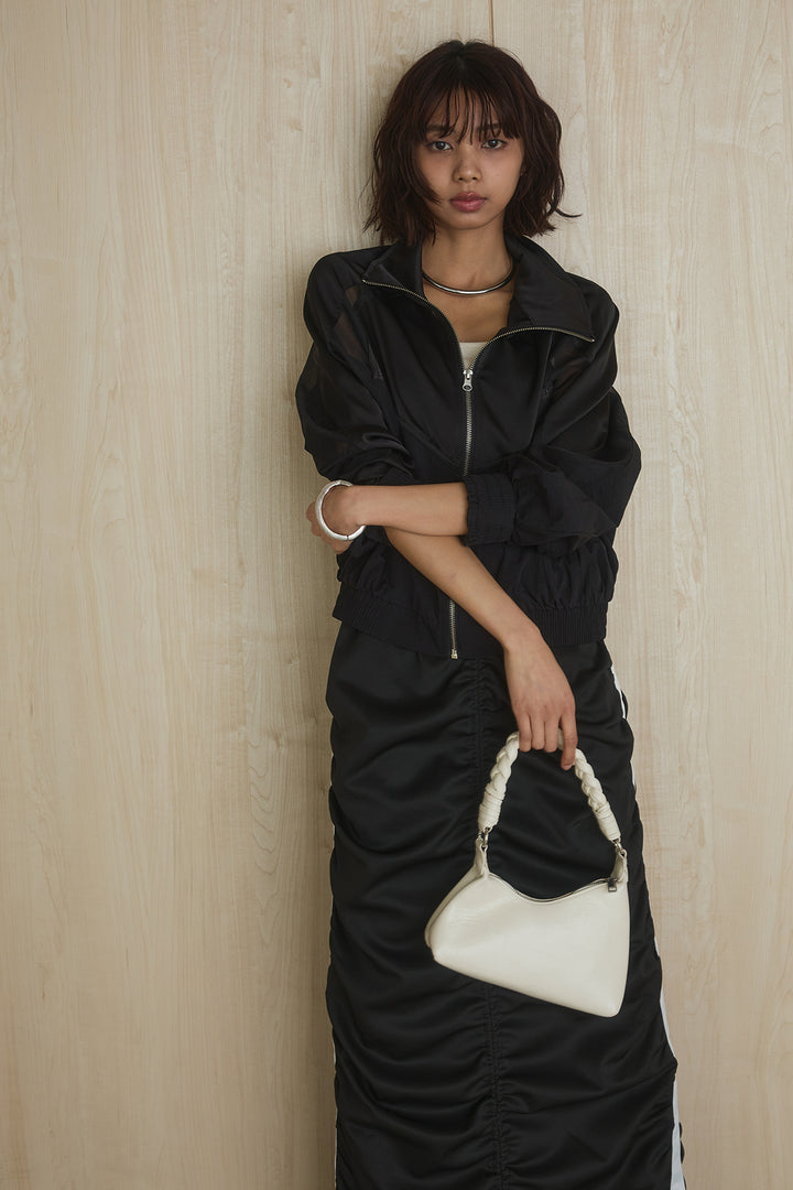 [SET]異素材切替ZIPブルゾン+サイドラインギャザースカート(2set)