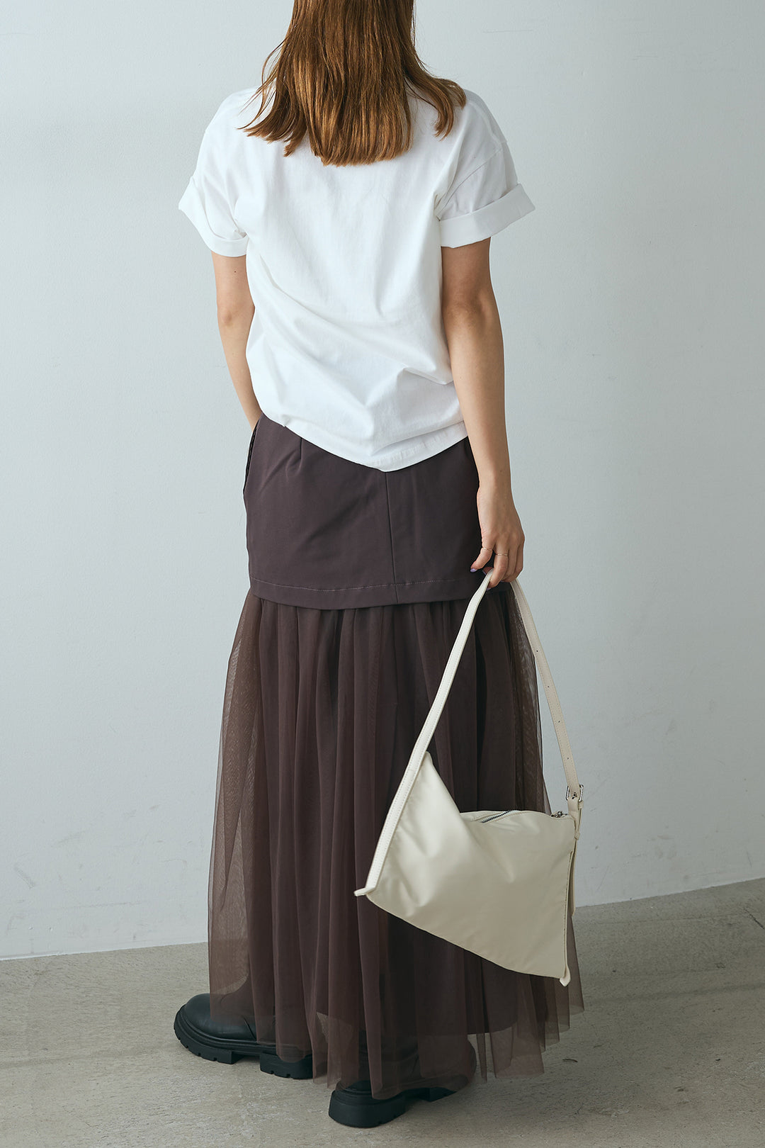 [SET]モノトーンフォトプリントTシャツ+切り替えデザインボリュームチュールスカート(2set)