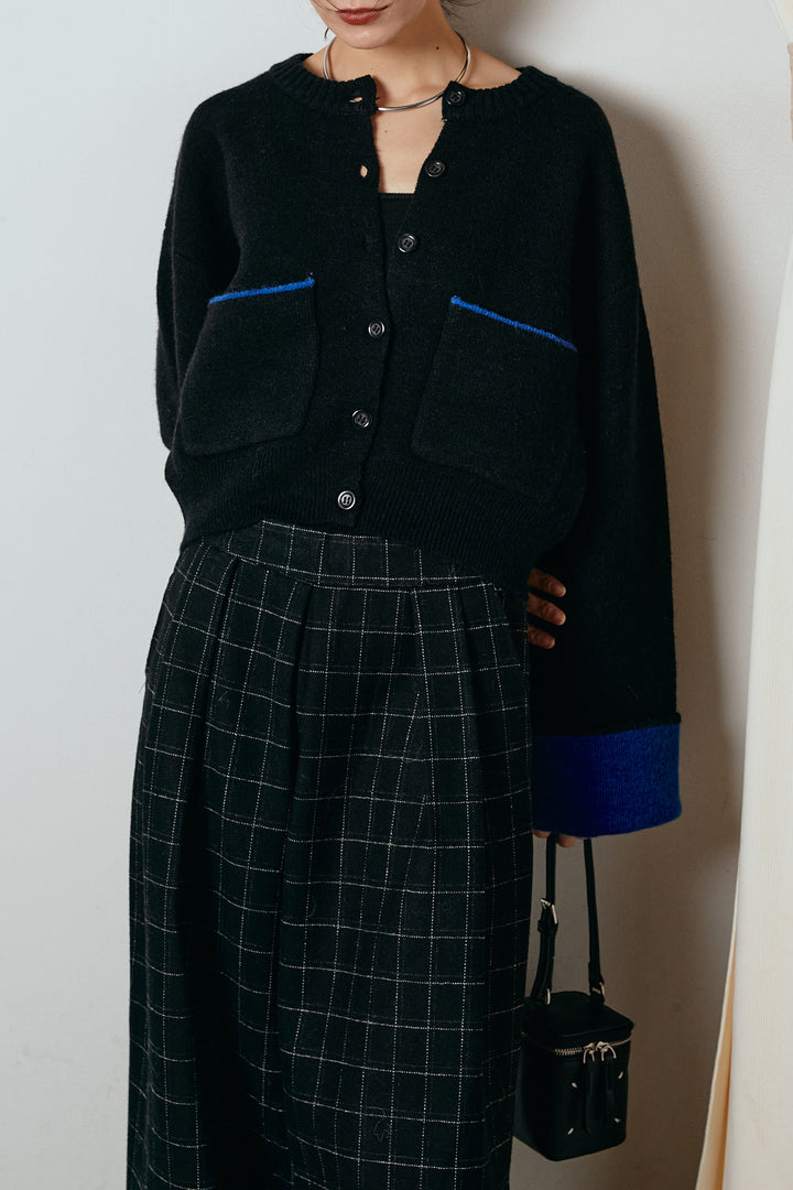 [SET]アルパカタッチダブルフェイスカーディガン+ウールライクチェックタックパンツ(2set)