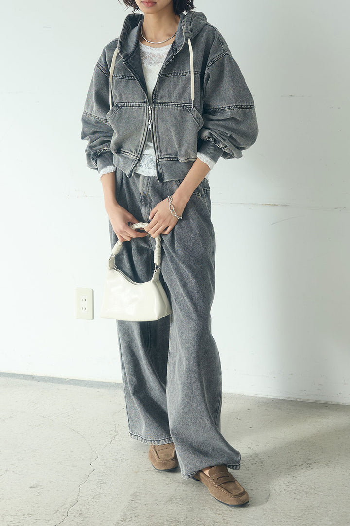 【着回しセット】[SET]デニムダブルジップパーカーブルゾン+デニムタックカーブパンツ+デニムダブルジップパーカーブルゾン(3set)