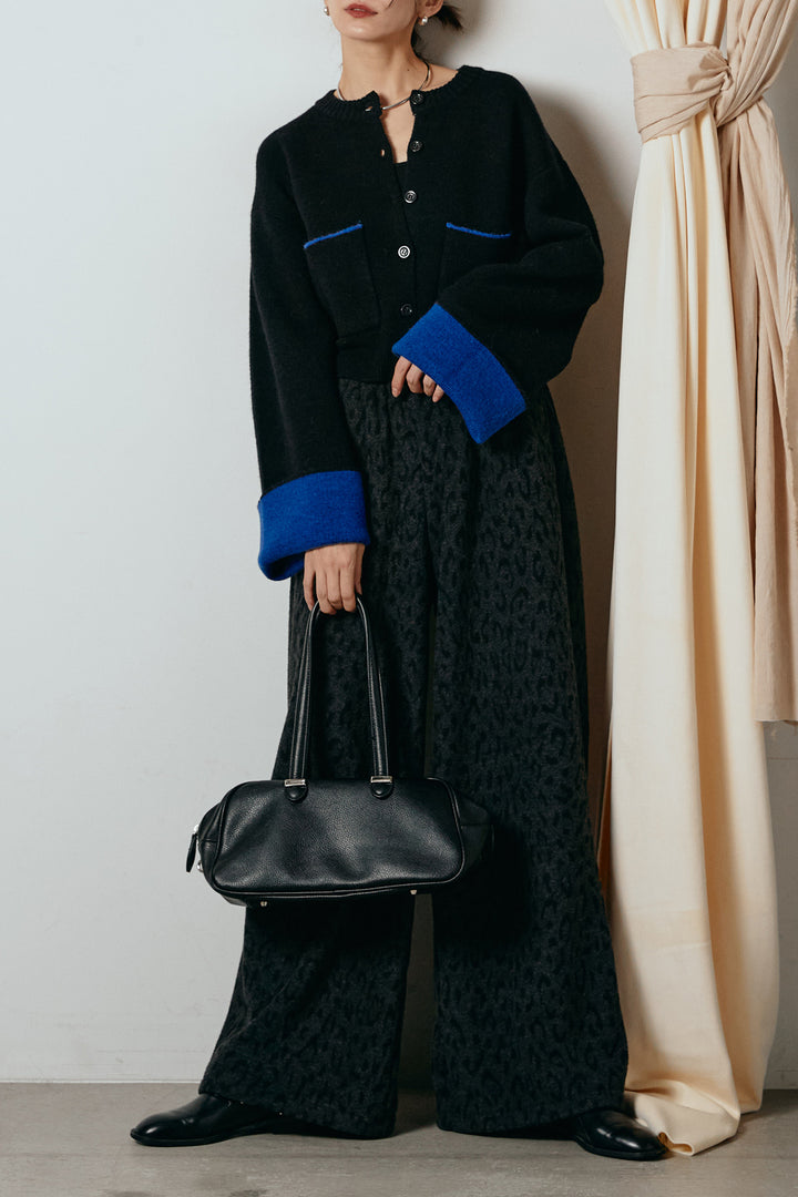 [SET]アルパカタッチダブルフェイスカーディガン+レオパードジャガードニットパンツ(2set)