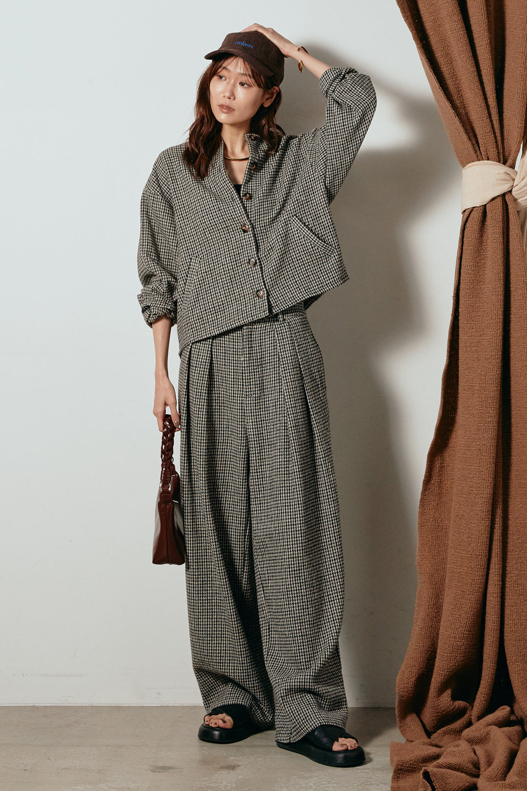 [SET]ノーカラーガンクラブチェックジャケット+ガンクラブチェックタックパンツ(2set)