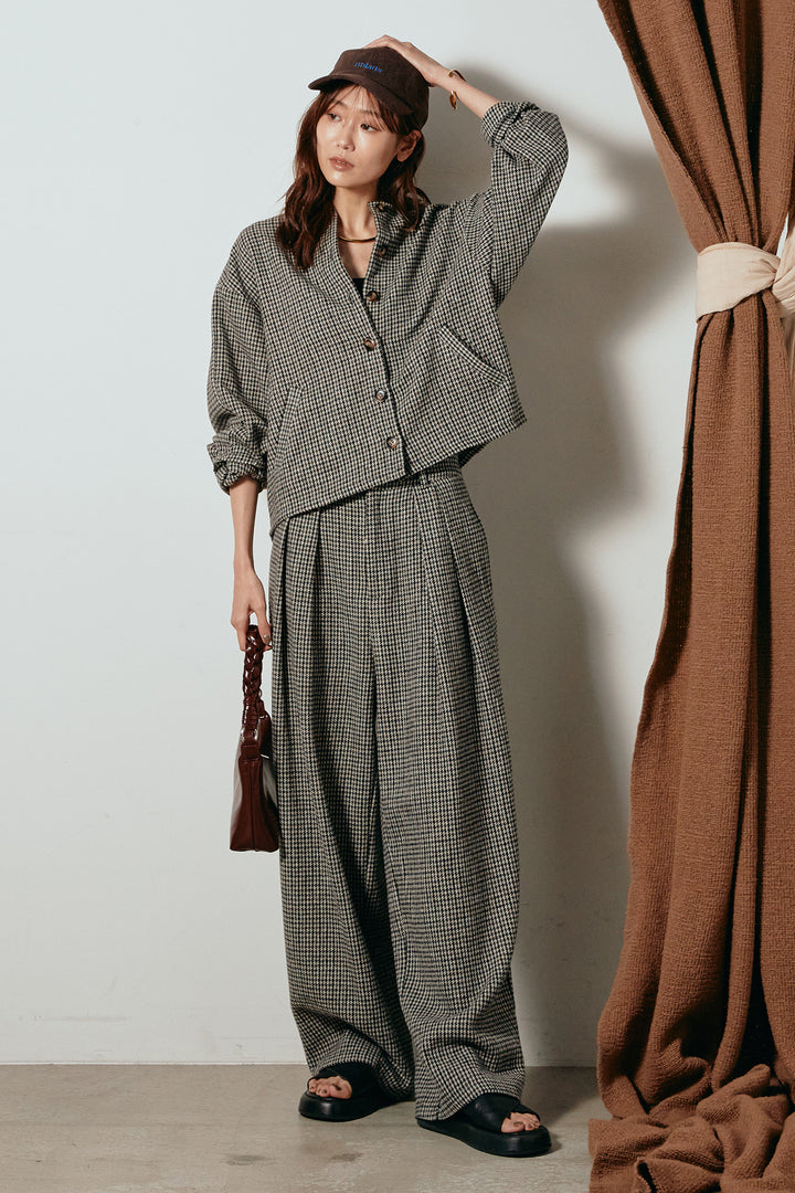 [SET]ノーカラーガンクラブチェックジャケット+ガンクラブチェックタックパンツ(2set)