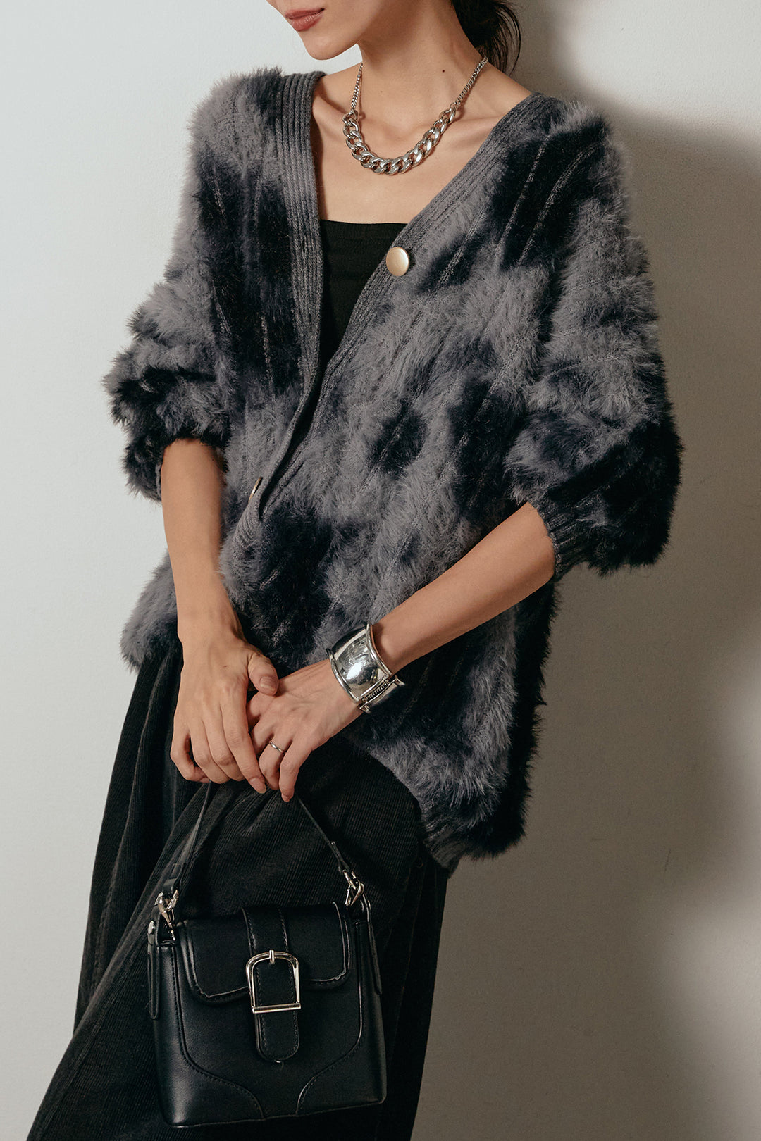 【着回しセット】[SET]タイダイ柄シャギーニットカーディガン+タック入りコーデュロイワイドパンツ+タイダイ柄シャギーニットカーディガン(3set)