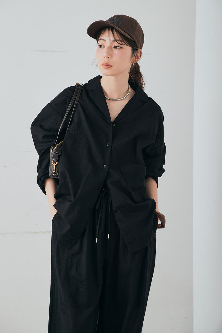 [SET]刺繍ローンオープンカラーシャツ+刺繍ローンタックイージーパンツ(2set)