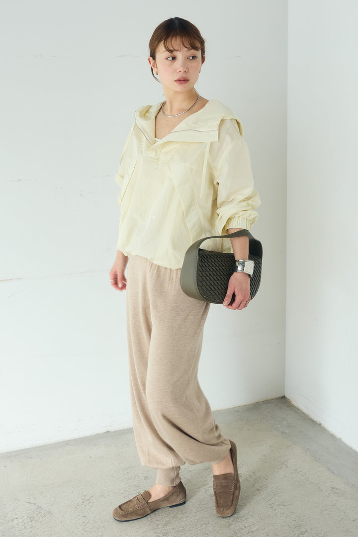 [SET]ナイロンフーディーブルゾンアウター+裾絞りリブニットパンツ(2set)