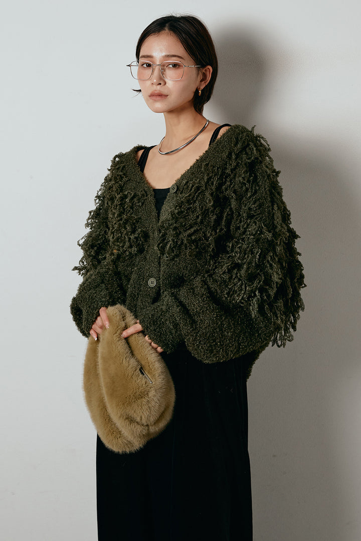 [SET]ループ編みVネックニットカーディガン+ベロアサスペンダー付きパンツ(2set)