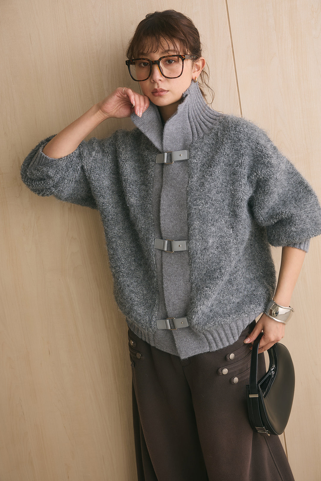 [SET]ブークレーハイネックニットジャケット+ナポレオンディテールカーブパンツ(2set)