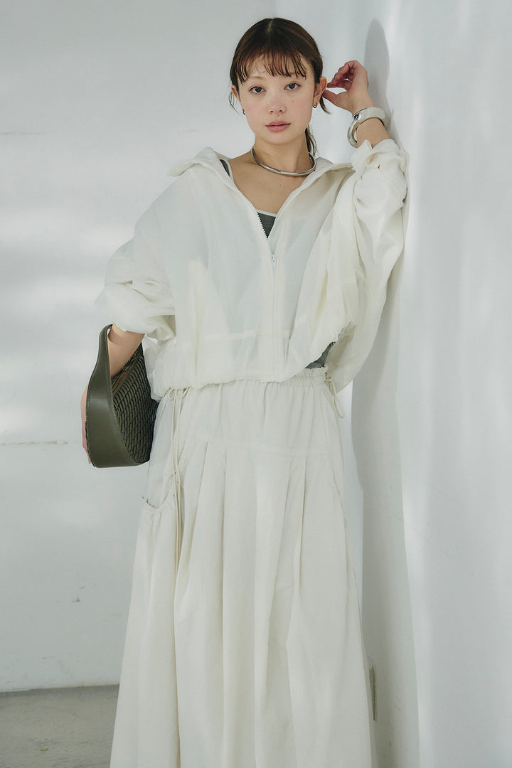 [SET]スタンドネックシアーブルゾン+ナイロンデザインフレアスカート(2set)