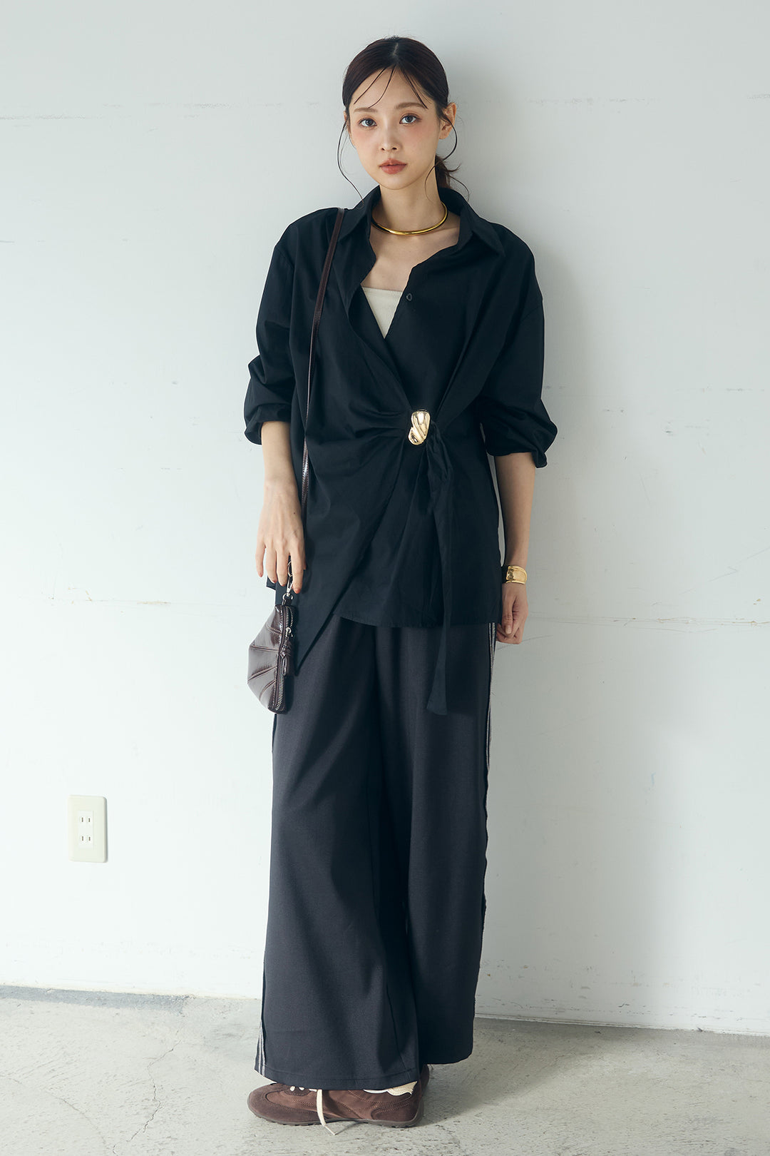 [SET]サイド留め具デザインシャツ+トラックイージーパンツ(2set)