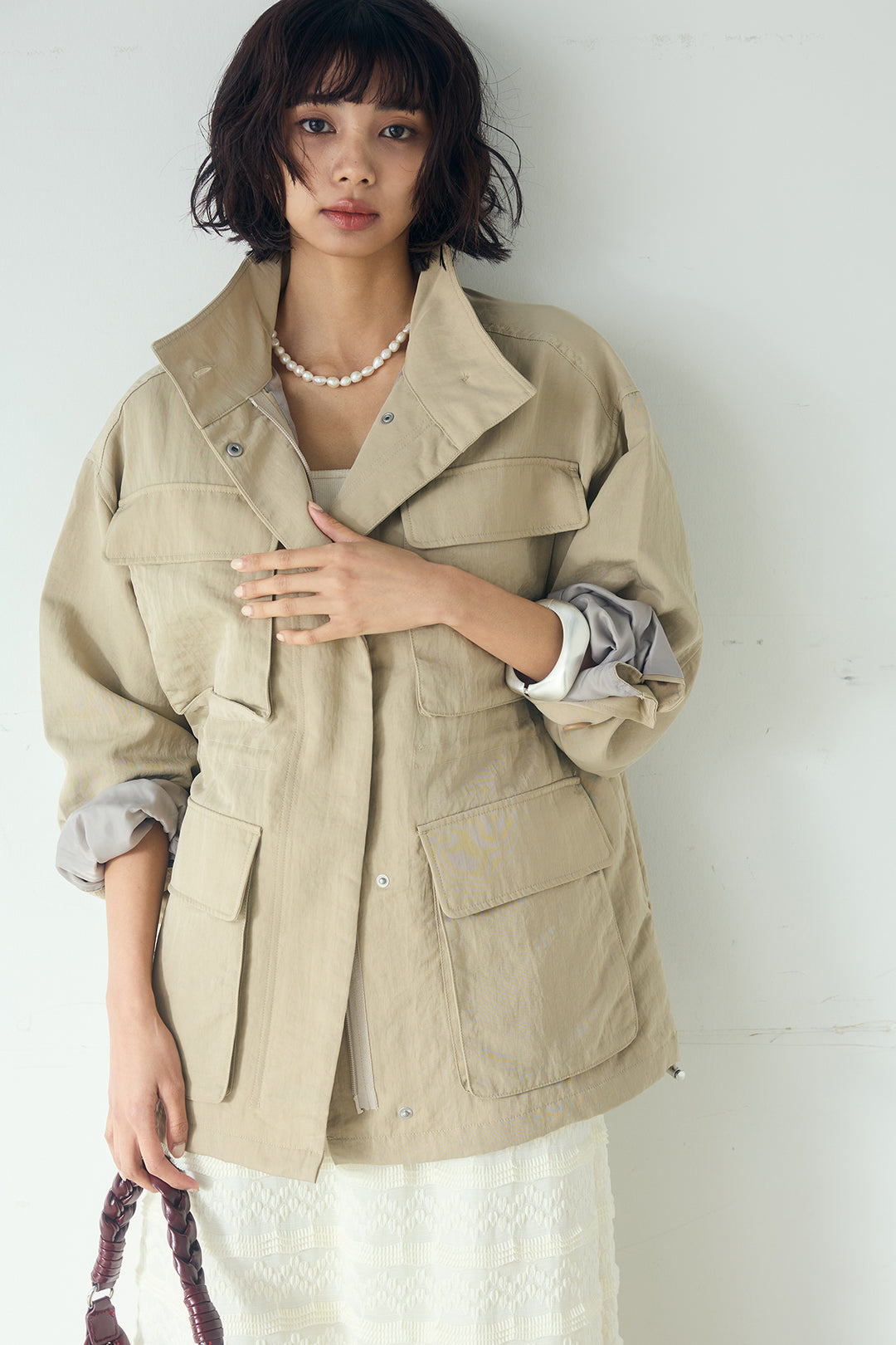 [SET]ナイロンツイルフィールドジャケット+ジャガードカットソータイトスカート(2set)