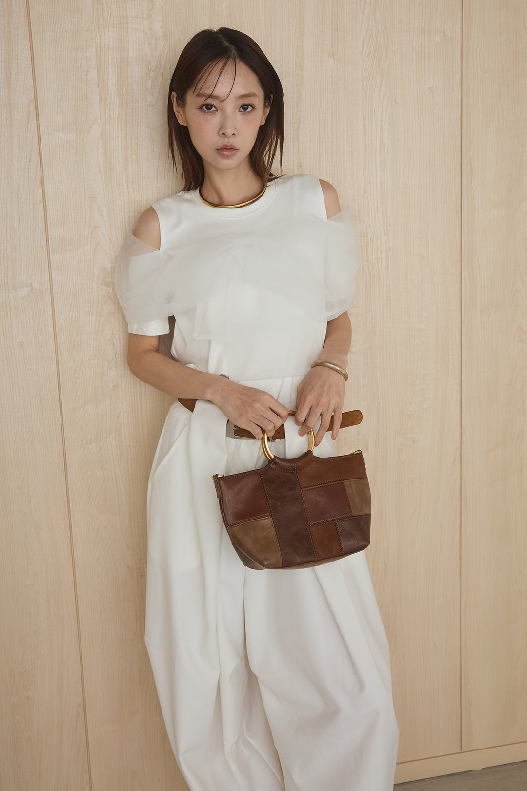 [SET]シアーレイヤーデザインカットソー+ベルトループワイドパンツ(2set)