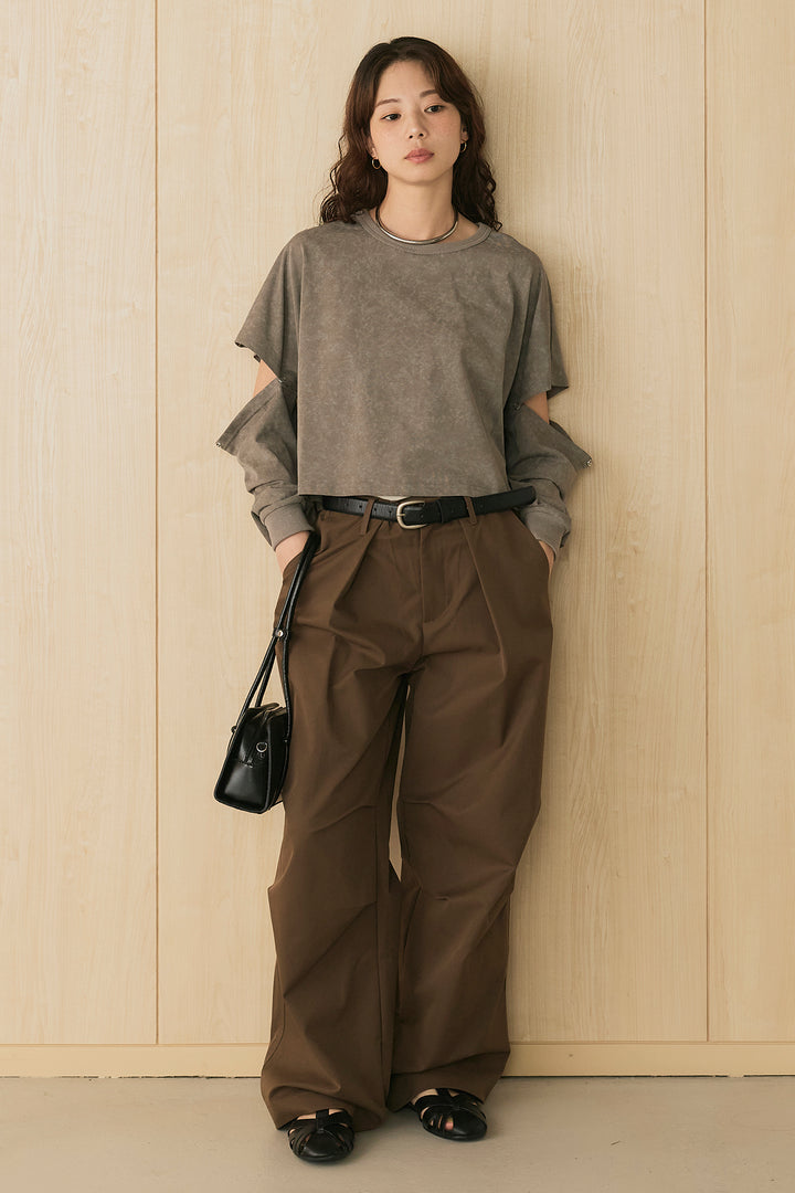 [SET]セパレートフェードTシャツ+ニーサイドタックウエストドロストパンツ(2set)