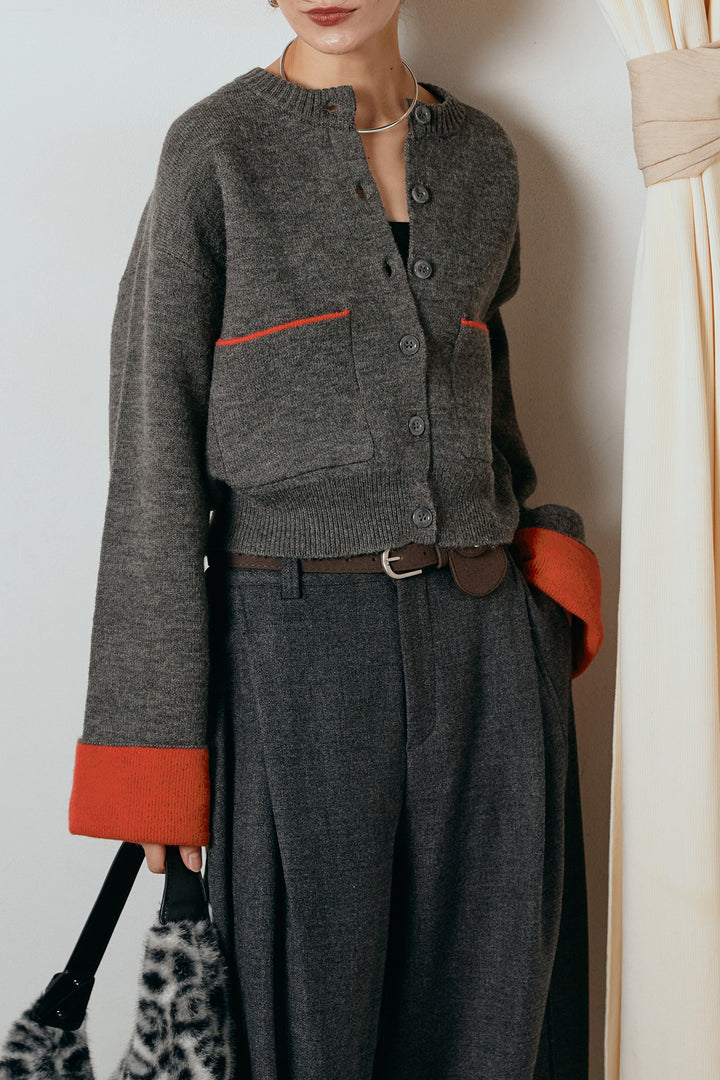 [SET]アルパカタッチダブルフェイスカーディガン+ポーチベルト付きカーブパンツ(2set)