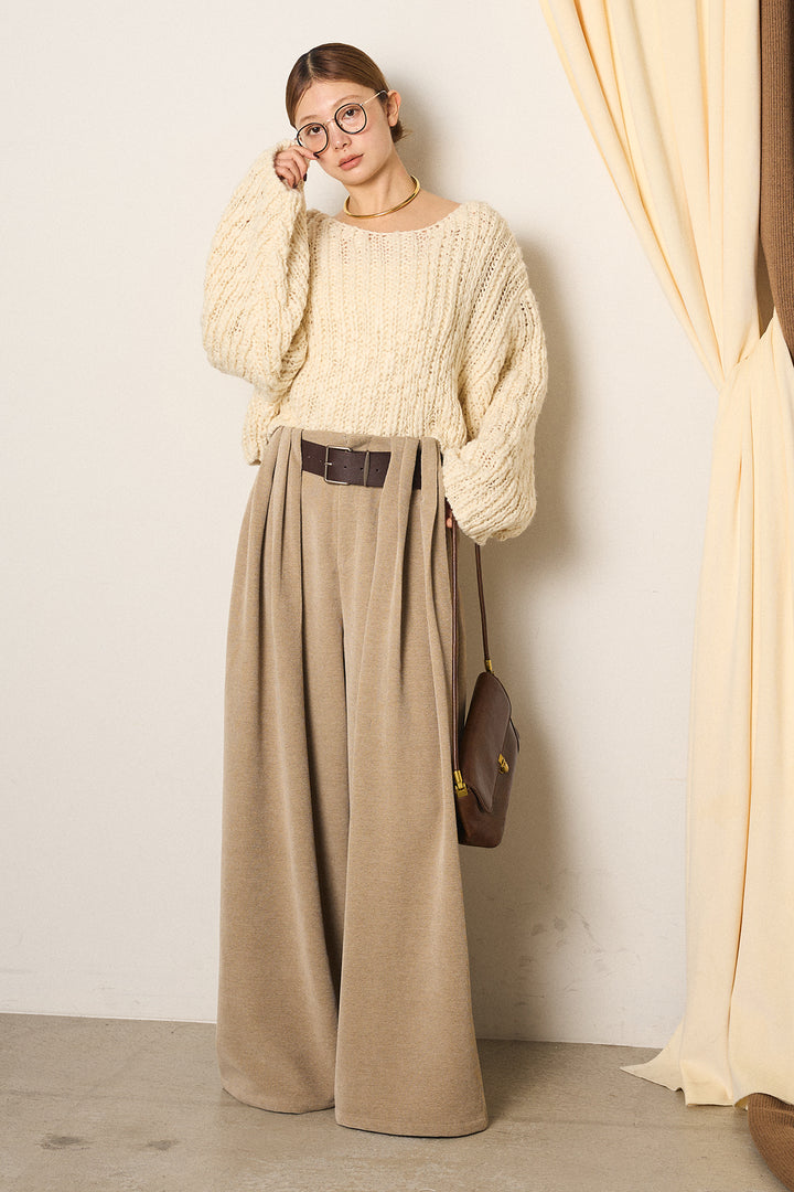 [SET]チャンキースラブニットクロップドプルオーバー+ベルトループコーデュロイワイドパンツ(2set)