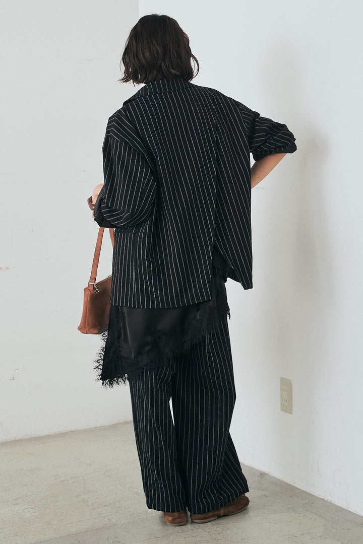 [SET]リネンライクストライプテーラードジャケット+リネンライクストライプタックイージーパンツ(2set)