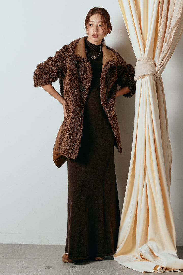 [SET]リバーシブルボアアウター+ノースリーブニットロングワンピース(2set)