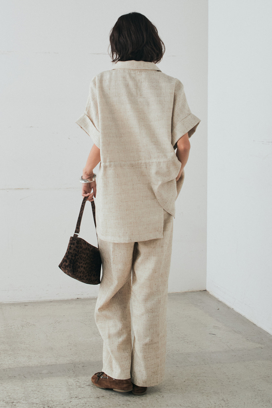 [SET]ツイードウエストドロストシャツ+ツイードタックパンツ(2set)