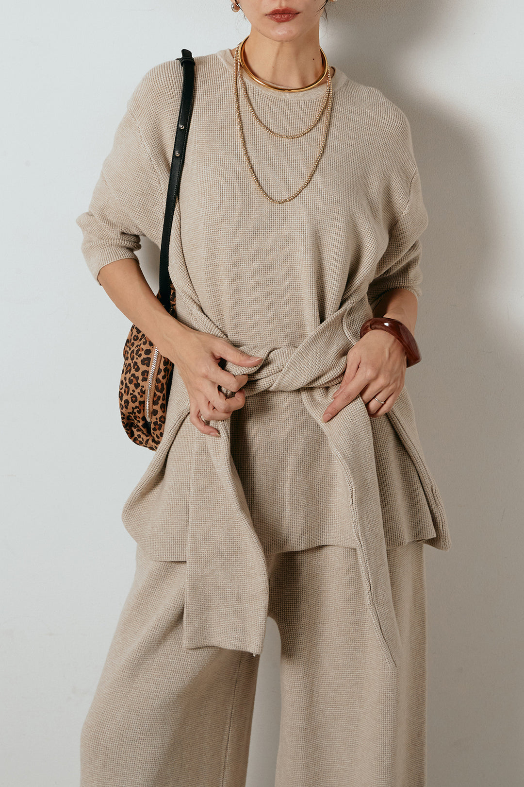 [SET]ウエスト巻きワッフルニットSETUP