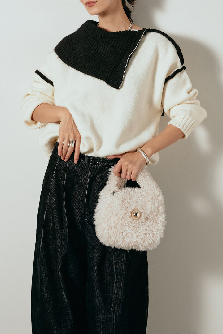 [SET]ハイネックジップデザインニットトップス+フロントタック入りコーデュロイパンツ(2set)