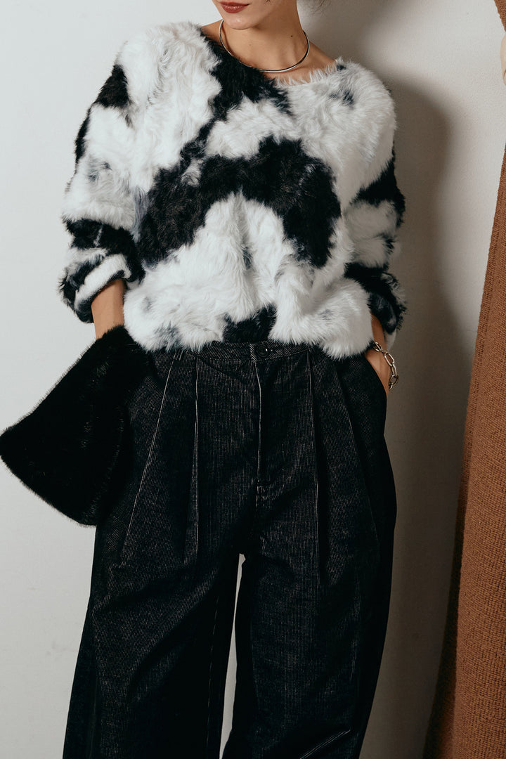 [SET]タイダイ柄シャギーニットトップス+フロントタック入りコーデュロイパンツ(2set)