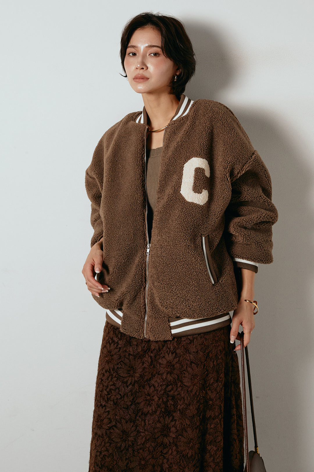 [SET]ロゴスタジャンボアブルゾン+花柄刺繍ベロアフレアスカート(2set)