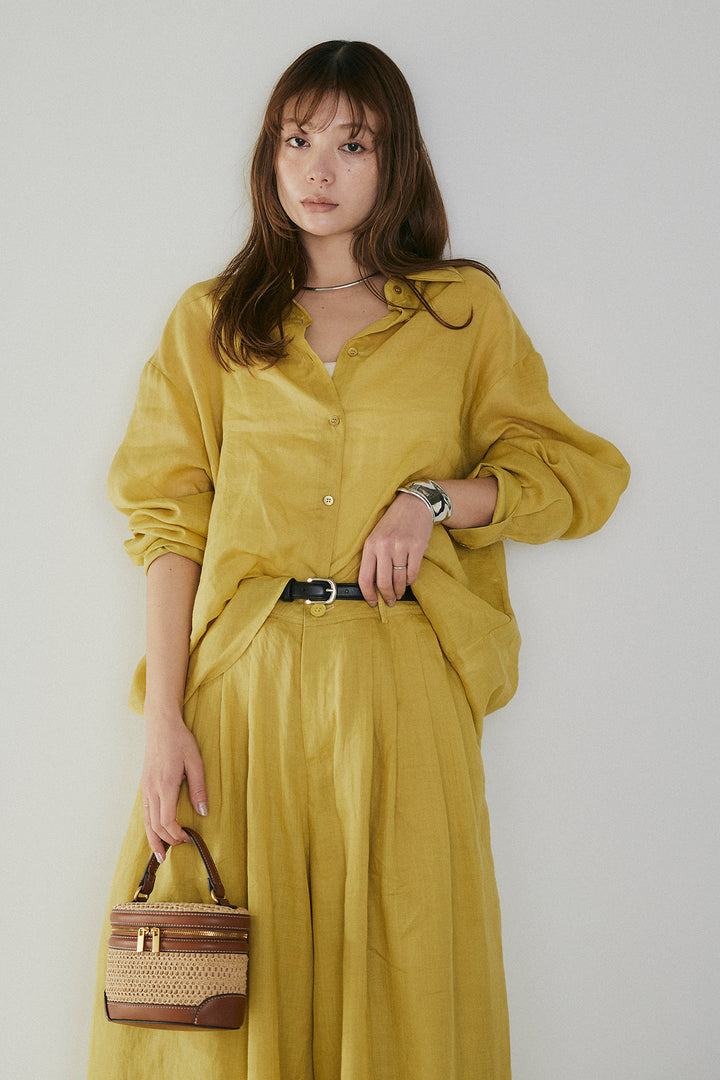 [SET]リラックスシアーシャツ+細ベルト付きシアーワイドパンツ(2set)