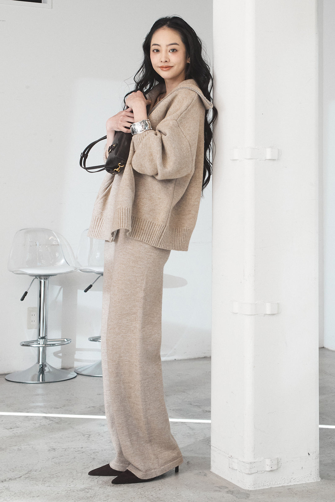 【着回しセット】[SET]ビッグカラーダブルジップニットSETUP+ストライプドッキングニットポロSETUP(2set)