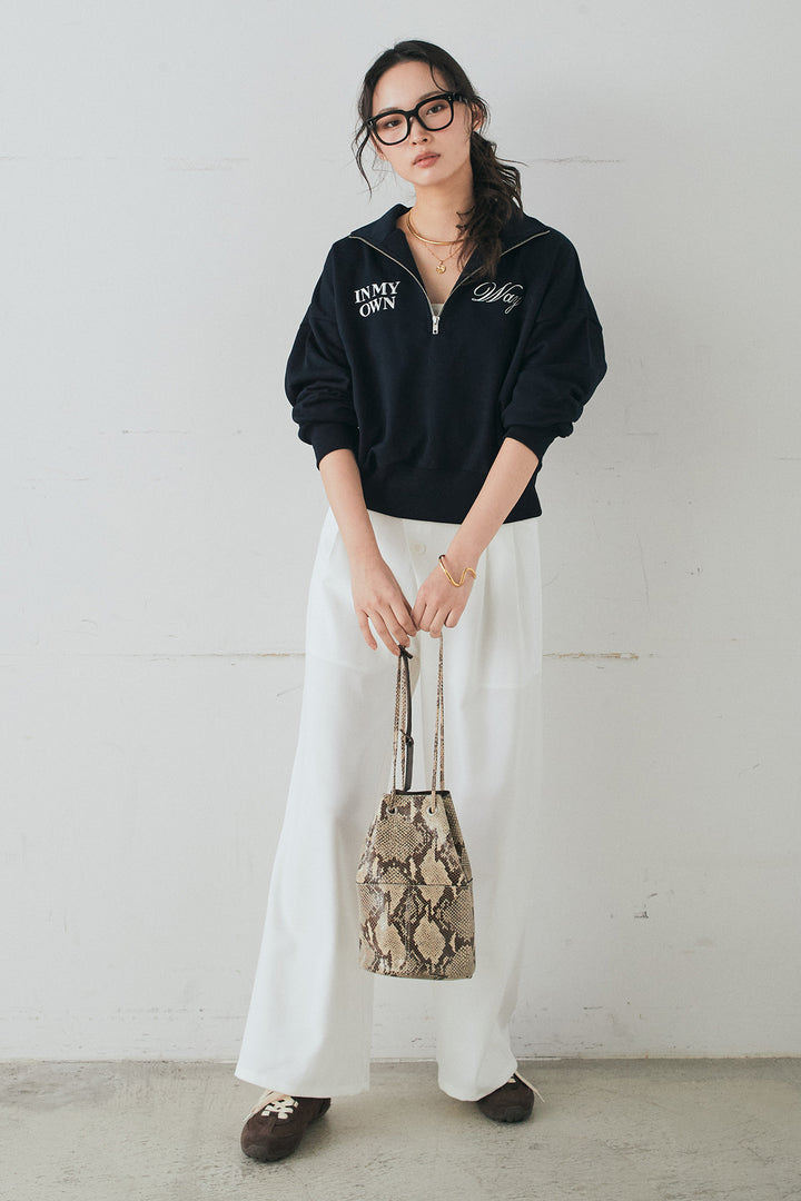 [SET]裏毛ロゴ刺繍ハーフZIPスウェット+斜めボタンタック入りスラックス(2set)