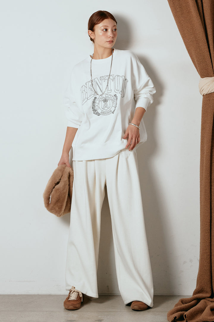 [SET]フロントロゴスウェットプルオーバー+フェイクレザー太ベルト付きタックワイドパンツ(2set)