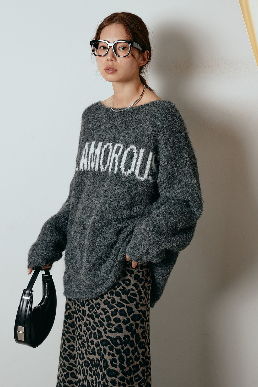 [SET]フロントロゴデザインニットトップス+レオパードロングスカート(2set)