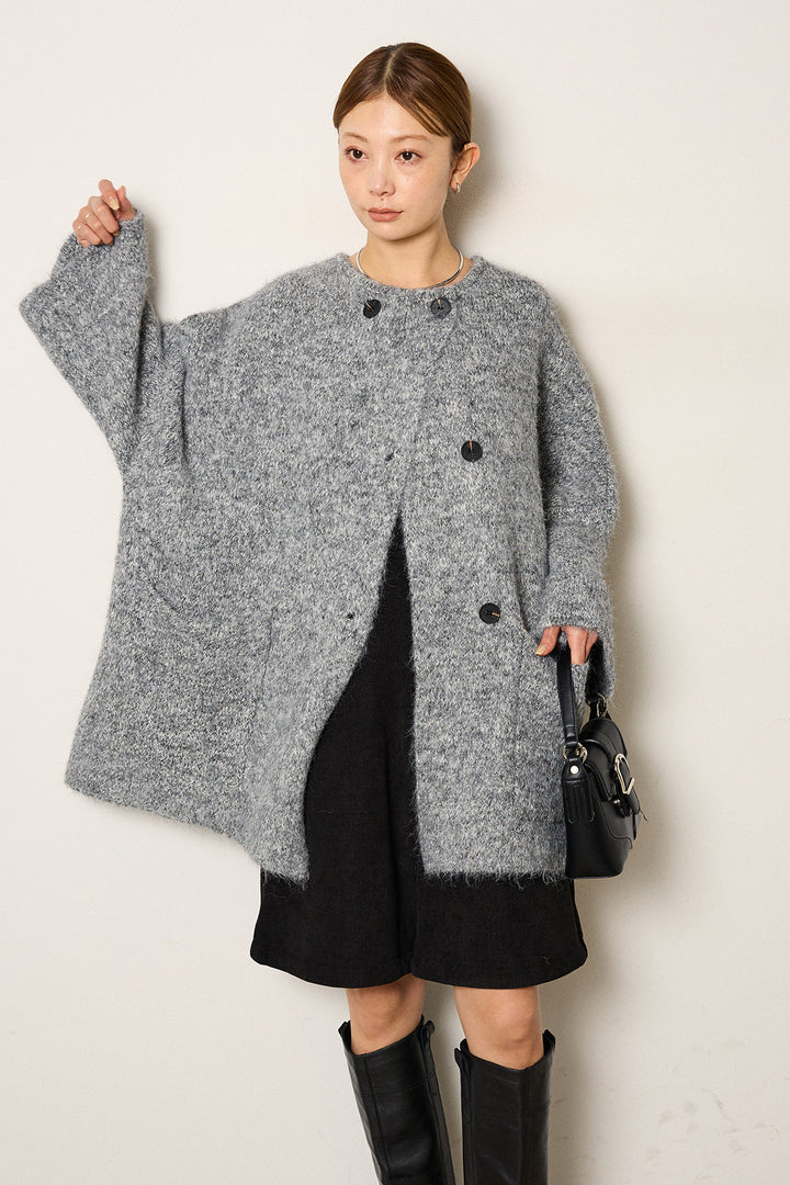 [SET]アシンメトリーボタンニットカーディガン+リラックスコーデュロイハーフパンツ(2set)