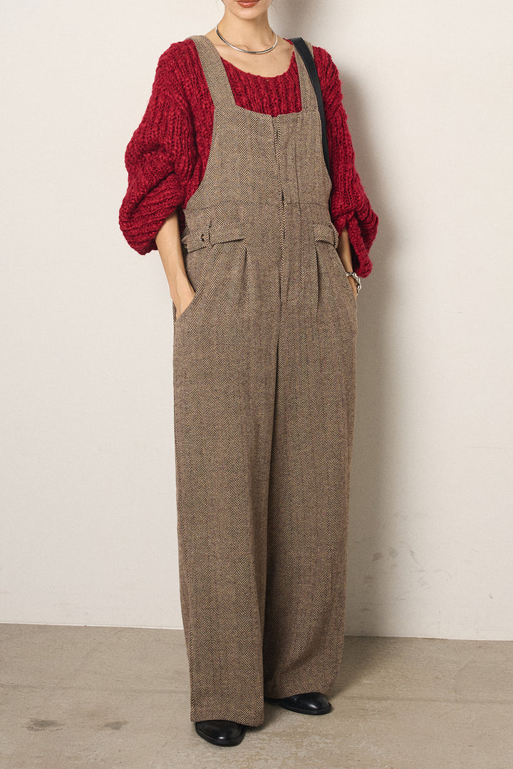 [SET]チャンキースラブニットクロップドプルオーバー+クラシックヘリンボーンサロペット(2set)