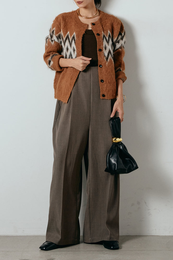 [SET]起毛ノルディック柄ニットカーディガン+ワイドツイルサロペット(2set)