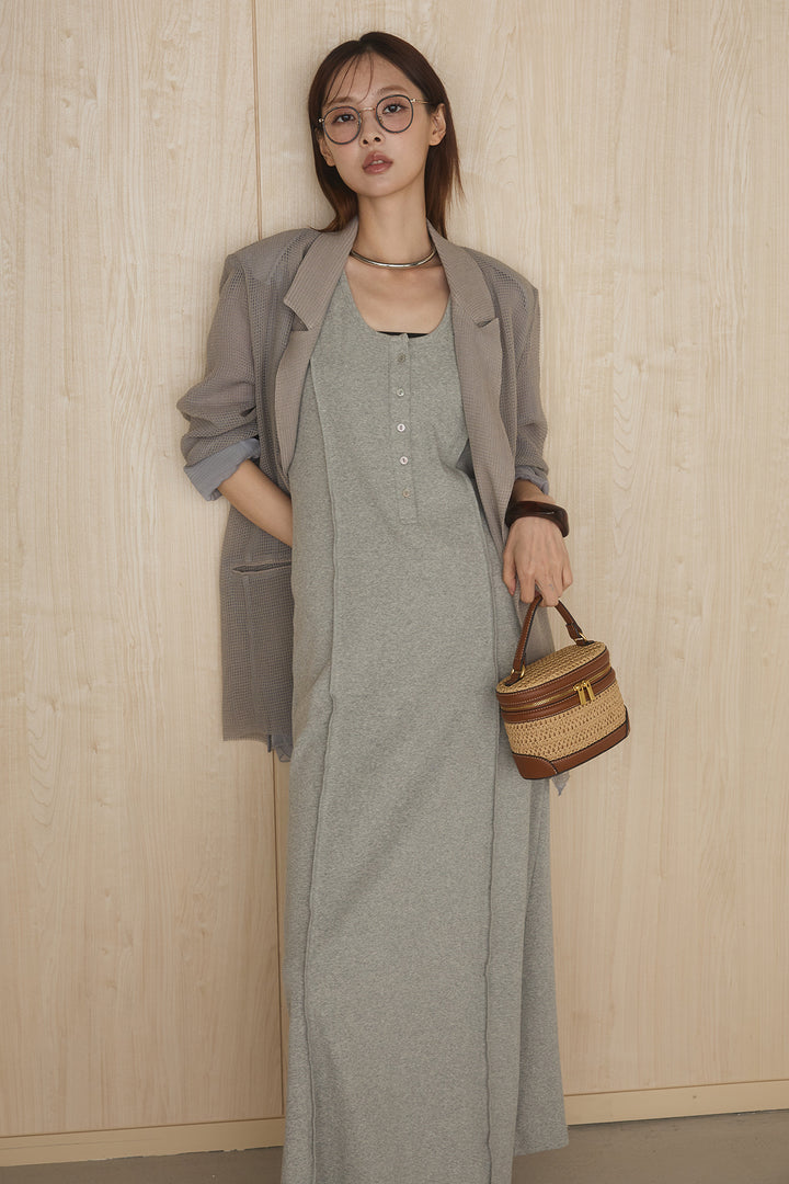 [SET]メッシュテーラードワイドジャケット+ノースリロングワンピース(2set)