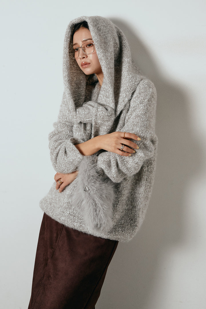 [SET]スカーフ付きミックスニットトップス+スウェードライク裾フリンジスカート(2set)