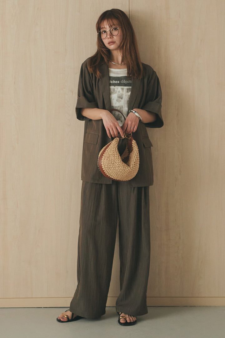 [SET]リネンライクテーラードハーフスリーブジャケット+リネンライク2タックワイドパンツ(2set)