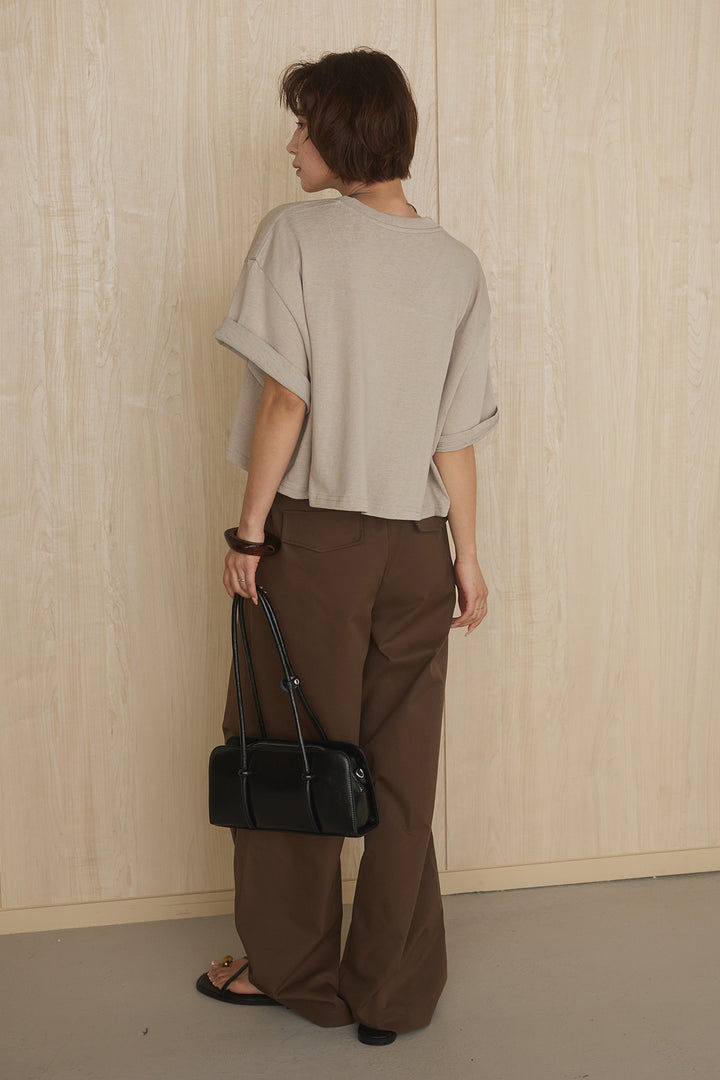 [SET]グラフィックサムデイワイドクロップドT+ニーサイドタックウエストドロストパンツ(2set)