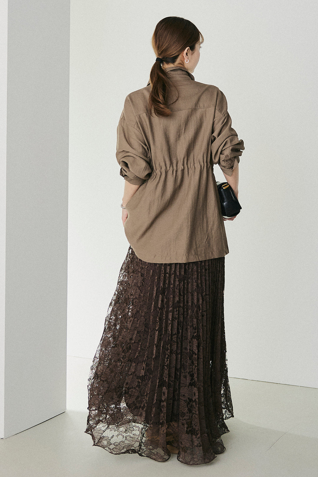 [SET]リネンブレンドシアーサファリシャツ+リラックスプリーツスカート(2set)