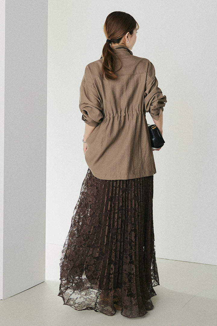 [SET]リネンブレンドシアーサファリシャツ+リラックスプリーツスカート(2set)