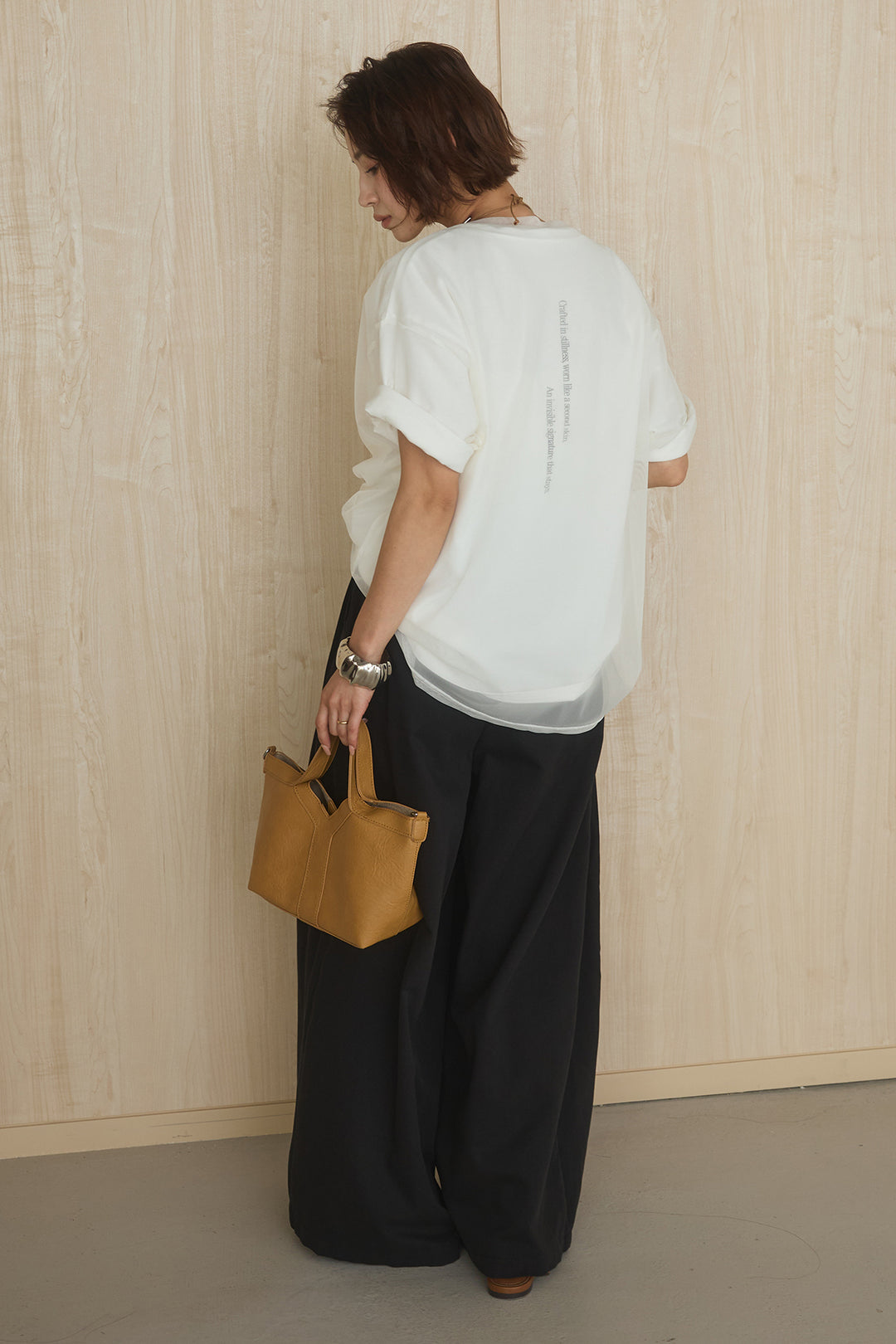 [SET]綿天竺Tシャツ×チュールトップス+ベルト付きビックループワイドパンツ(2set)