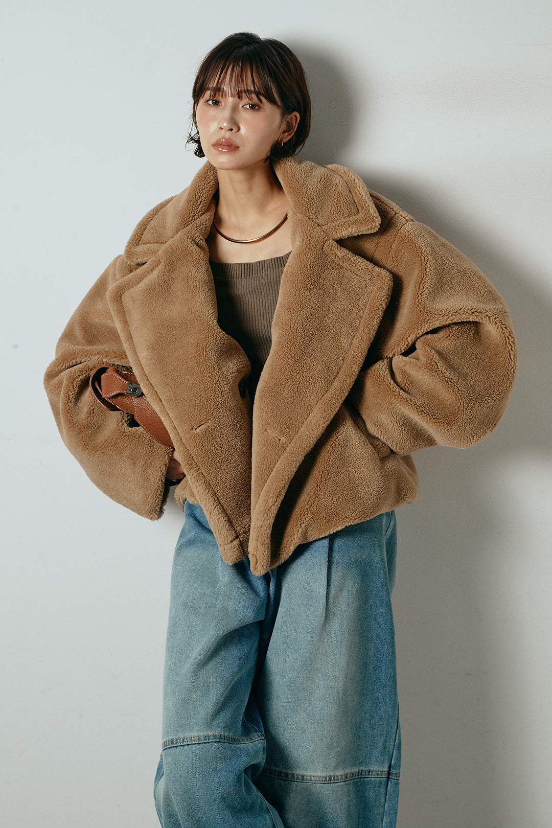 【2月中旬発送】
[SET]テディボアショートジャケット+加工デニムタックコクーンワイドパンツ(2set)