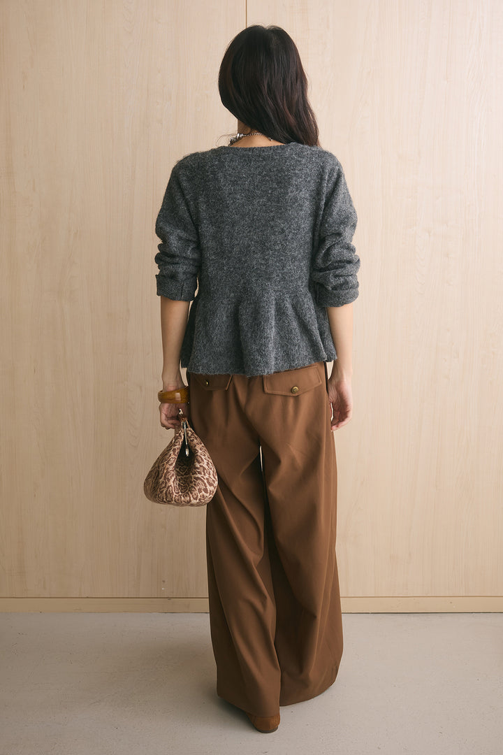 [SET]モヘアぺプラムクルーネックプルオーバー+ファイブボタンツータックワイドパンツ(2set)