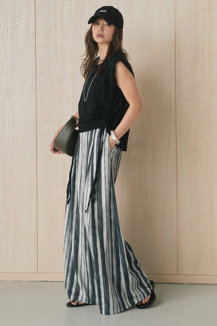 [SET]ショルダータックサイドシャーリングカットソー+ハイウエストワイドワンタックパンツ(2set)